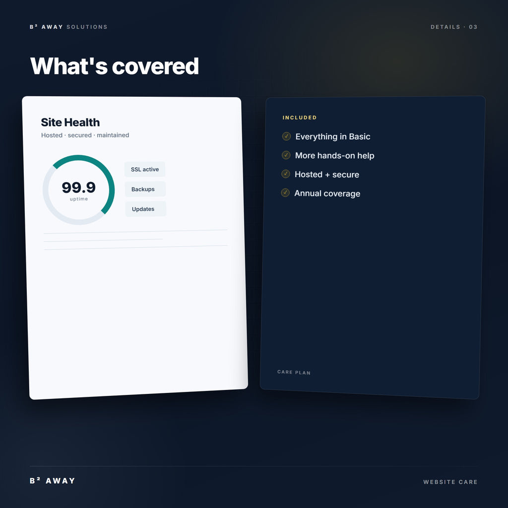 Website Care Plan Standard (Annual) — details | B² Away