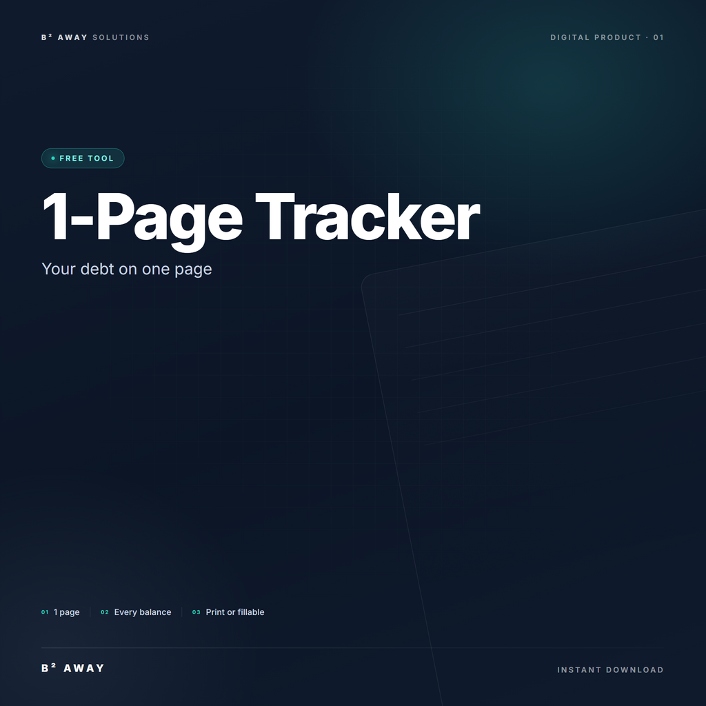 Debt Payoff 1-Page Tracker — cover | B² Away