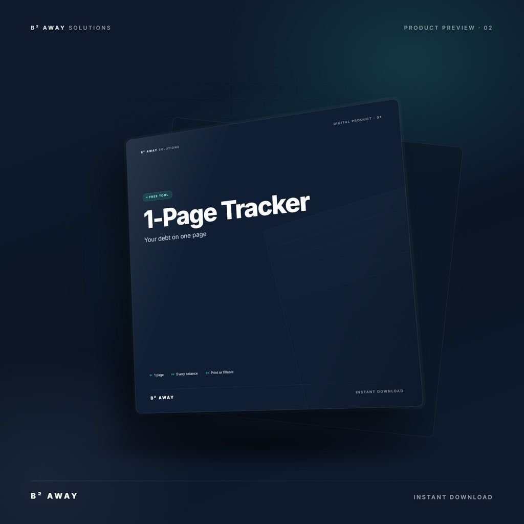 Debt Payoff 1-Page Tracker — mockup | B² Away