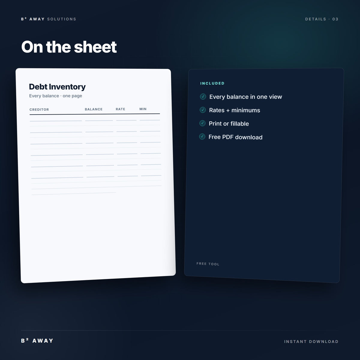 Debt Payoff 1-Page Tracker — interior | B² Away