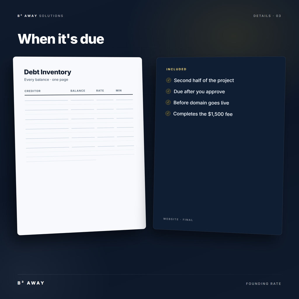 Website Balance (Due Before Launch) — details | B² Away