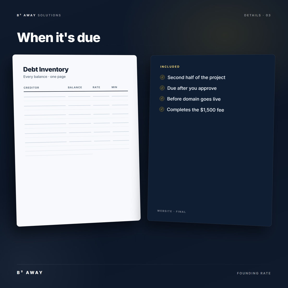 Website Balance (Due Before Launch) — details | B² Away